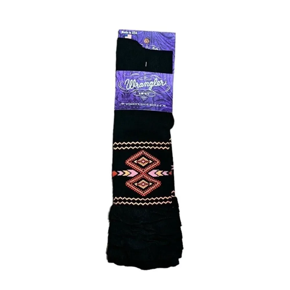 Wrangler Aztec Print Black Boot Socks,‎ NWT